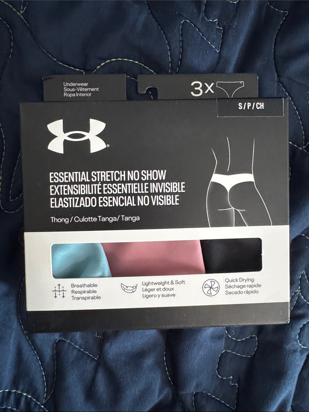 Under Armour Women's Essential Stretch No Show Thongs - Blue & Pink (3-Pack)
